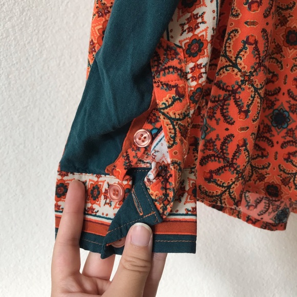Vintage 70s Style Button Down Orange Long Sleeve - Picture 4 of 6